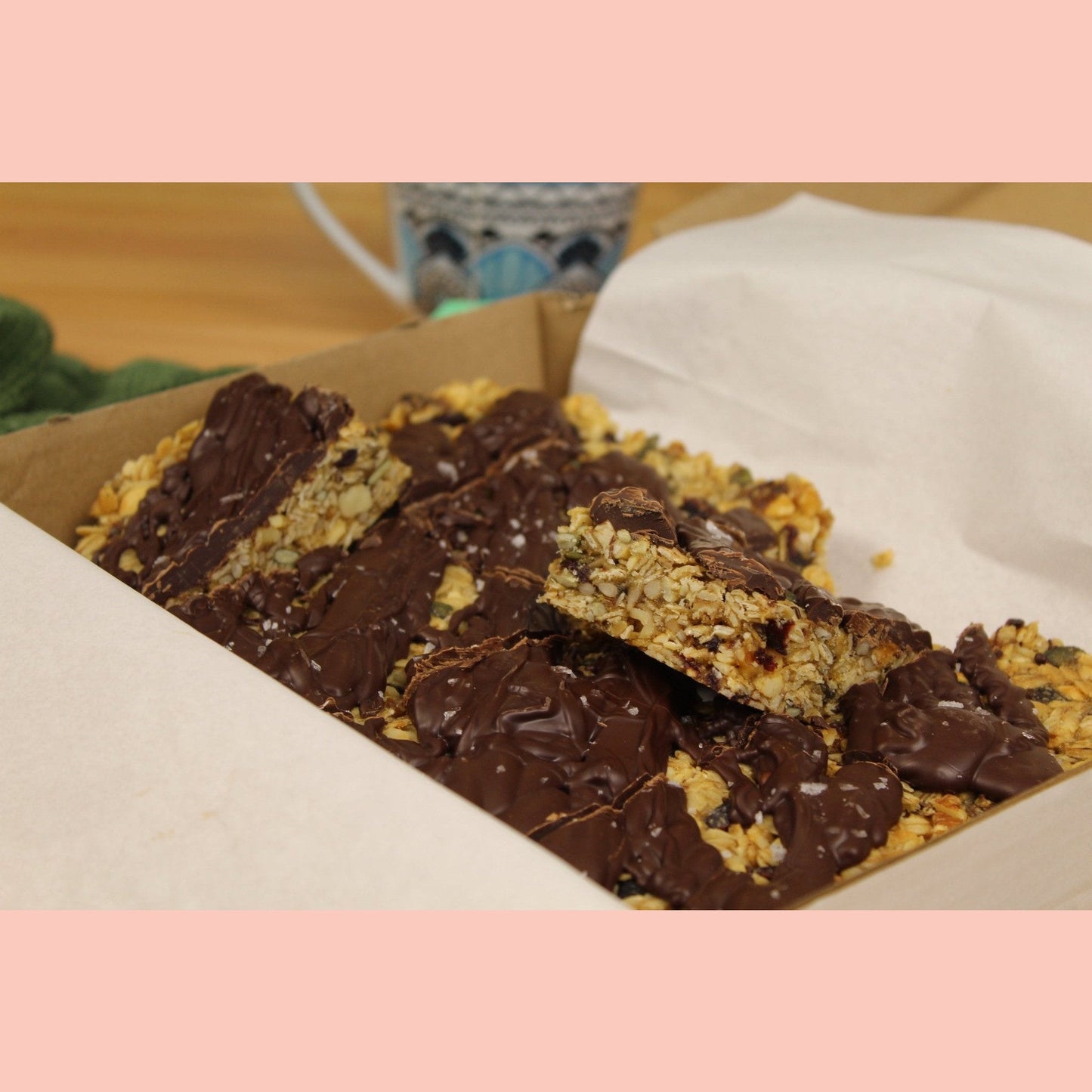 8 Vegan Fruit and Nut Flapjacks with Dark Chocolate and Sea Salt - Ashlan Bakery