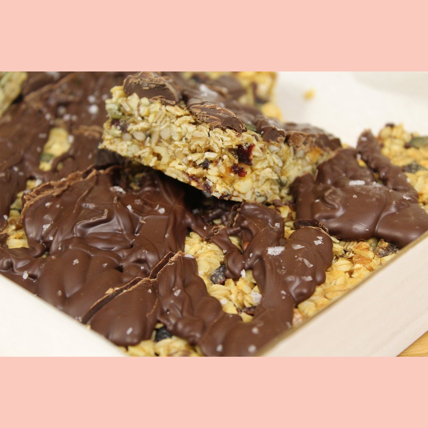 8 Vegan Fruit and Nut Flapjacks with Dark Chocolate and Sea Salt - Ashlan Bakery