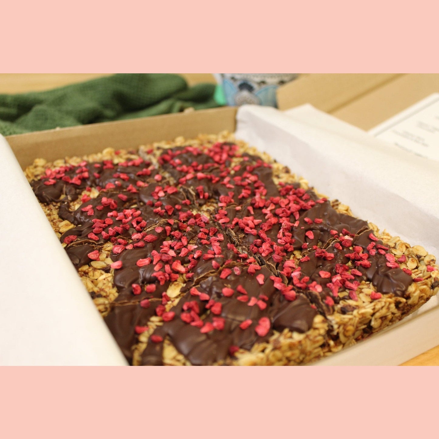 8 Vegan Raspberry Flapjacks with Dark Chocolate - Ashlan Bakery