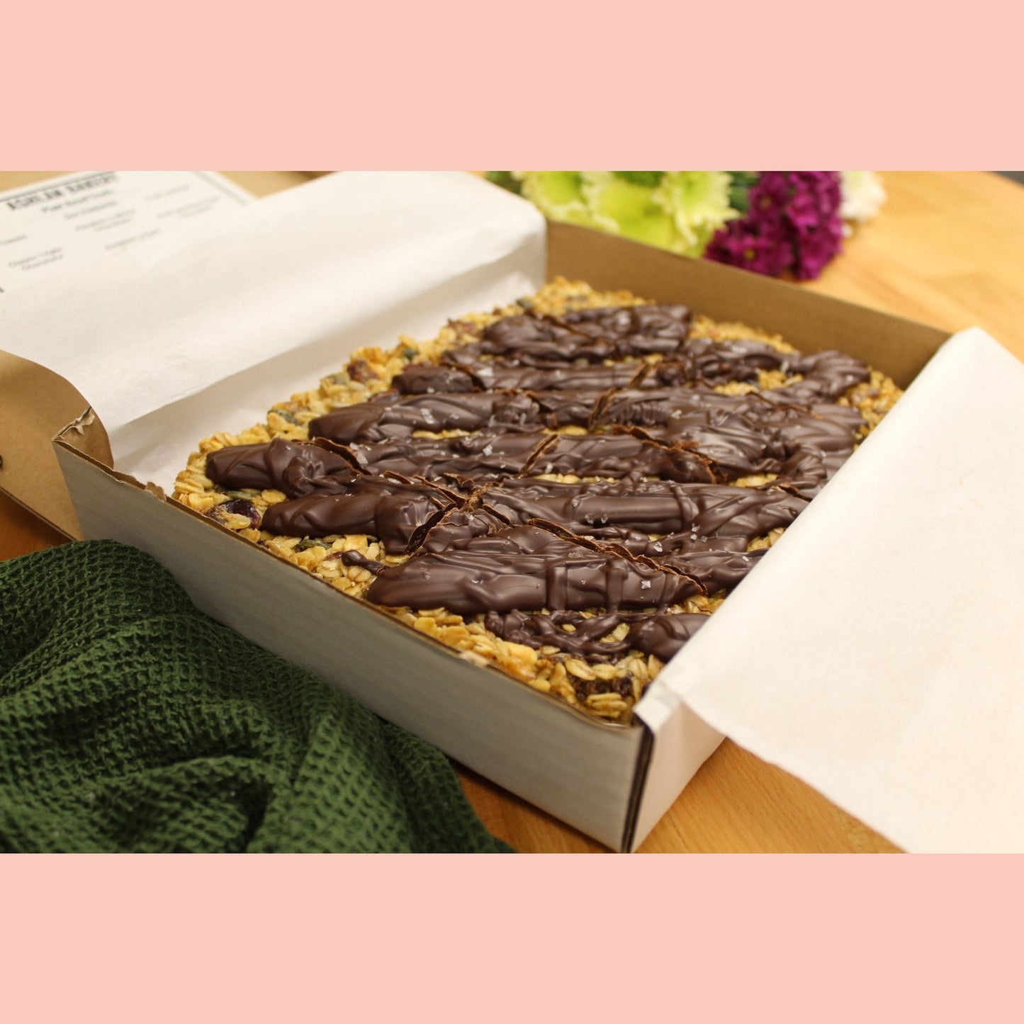 Vegan Fruit and Nut Flapjack with Dark Chocolate and Sea Salt - Ashlan Bakery