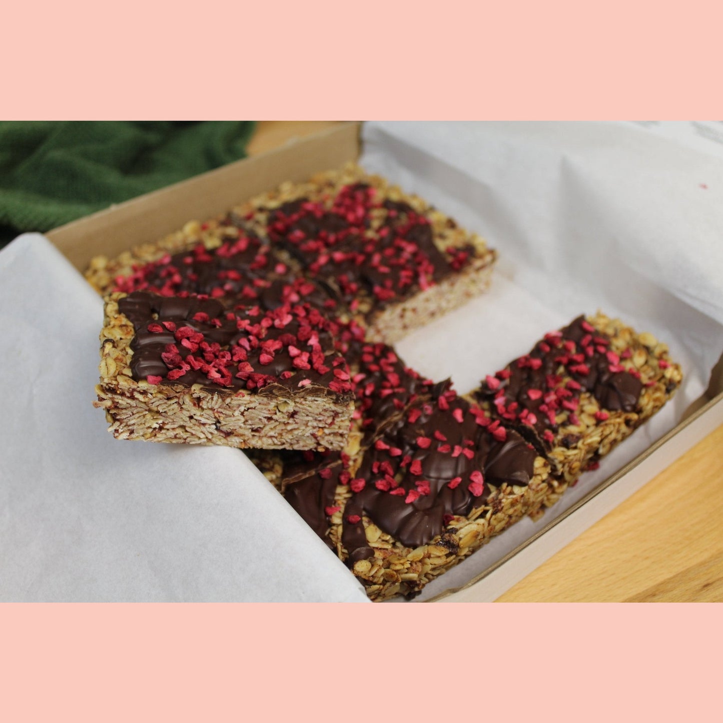 Vegan Raspberry Flapjack with Dark Chocolate - Ashlan Bakery