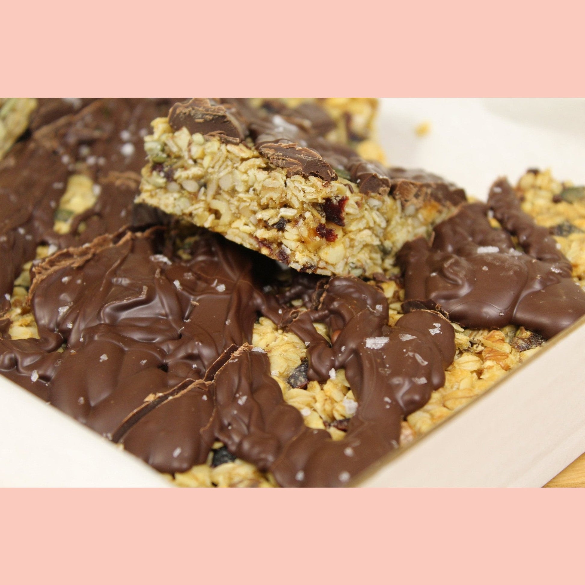 8 Vegan Fruit and Nut Flapjacks with Dark Chocolate and Sea Salt - Ashlan Bakery