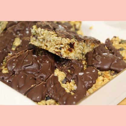 8 Vegan Fruit and Nut Flapjacks with Dark Chocolate and Sea Salt - Ashlan Bakery