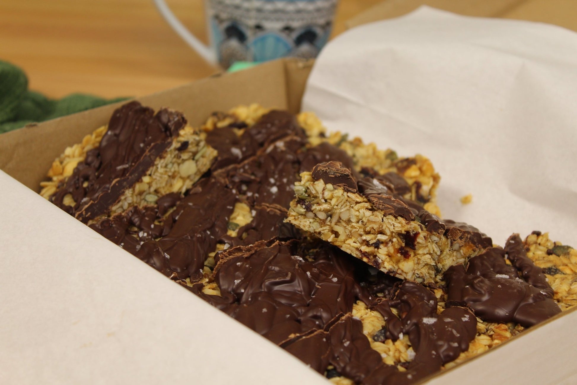 Vegan Fruit and Nut Flapjack with Dark Chocolate and Sea Salt - Ashlan Bakery