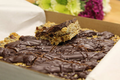 Vegan Fruit and Nut Flapjack with Dark Chocolate and Sea Salt - Ashlan Bakery