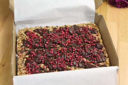 Vegan Raspberry Flapjack with Dark Chocolate - Ashlan Bakery