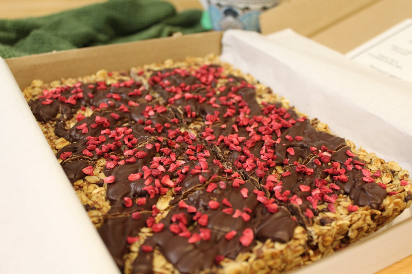 Vegan Raspberry Flapjack with Dark Chocolate - Ashlan Bakery