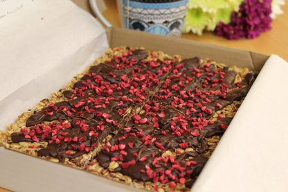 Vegan Raspberry Flapjack with Dark Chocolate - Ashlan Bakery