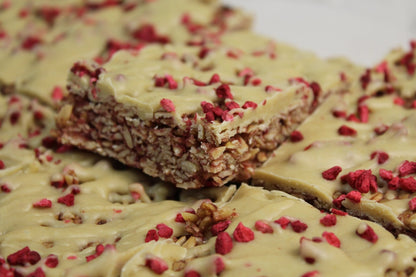 Vegan Raspberry Flapjack with White Chocolate - Ashlan Bakery